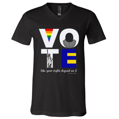 Vote Dissent Collar Statue of Liberty Pride Flag Equality V-Neck T-Shirt