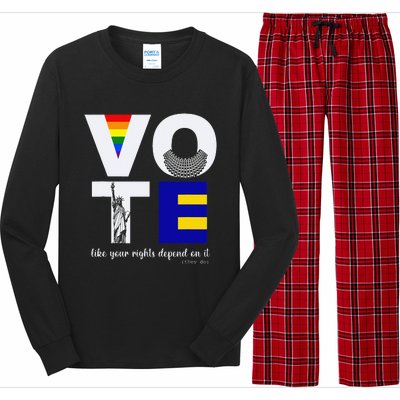 Vote Dissent Collar Statue of Liberty Pride Flag Equality Long Sleeve Pajama Set