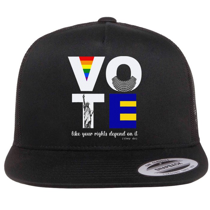 Vote Dissent Collar Statue of Liberty Pride Flag Equality Flat Bill Trucker Hat