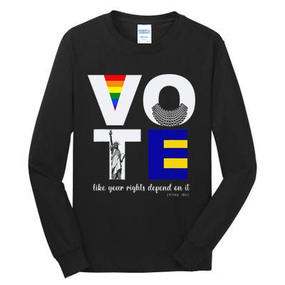 Vote Dissent Collar Statue of Liberty Pride Flag Equality Tall Long Sleeve T-Shirt