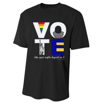 Vote Dissent Collar Statue of Liberty Pride Flag Equality Performance Sprint T-Shirt