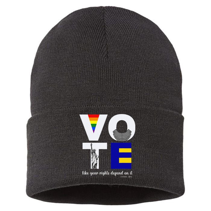 Vote Dissent Collar Statue of Liberty Pride Flag Equality Sustainable Knit Beanie