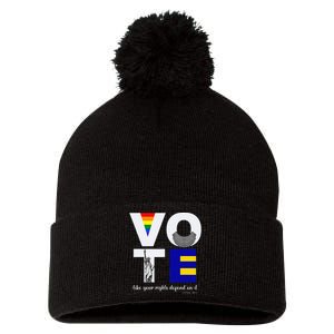 Vote Dissent Collar Statue of Liberty Pride Flag Equality Pom Pom 12in Knit Beanie