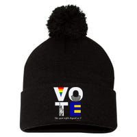 Vote Dissent Collar Statue of Liberty Pride Flag Equality Pom Pom 12in Knit Beanie