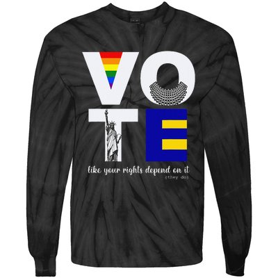 Vote Dissent Collar Statue of Liberty Pride Flag Equality Tie-Dye Long Sleeve Shirt