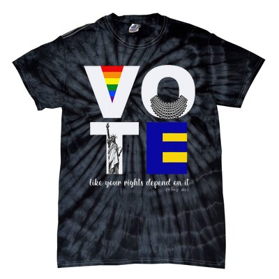 Vote Dissent Collar Statue of Liberty Pride Flag Equality Tie-Dye T-Shirt