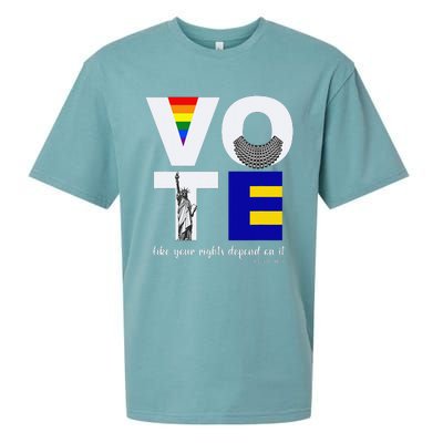 Vote Dissent Collar Statue of Liberty Pride Flag Equality Sueded Cloud Jersey T-Shirt