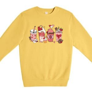 Valentines Day Coffee Cups Latte Iced Cream Cute Hearts Premium Crewneck Sweatshirt