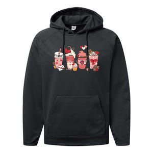 Valentines Day Coffee Cups Latte Iced Cream Cute Hearts Performance Fleece Hoodie