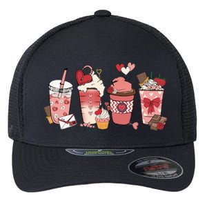 Valentines Day Coffee Cups Latte Iced Cream Cute Hearts Flexfit Unipanel Trucker Cap