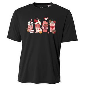 Valentines Day Coffee Cups Latte Iced Cream Cute Hearts Cooling Performance Crew T-Shirt