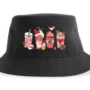 Valentines Day Coffee Cups Latte Iced Cream Cute Hearts Sustainable Bucket Hat