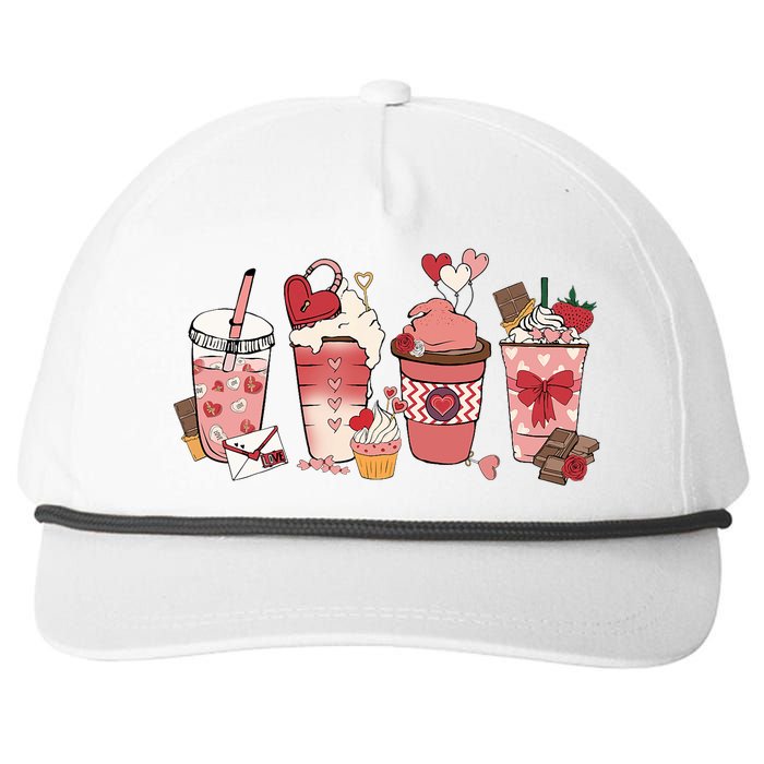 Valentines Day Coffee Cups Latte Iced Cream Cute Hearts Snapback Five-Panel Rope Hat