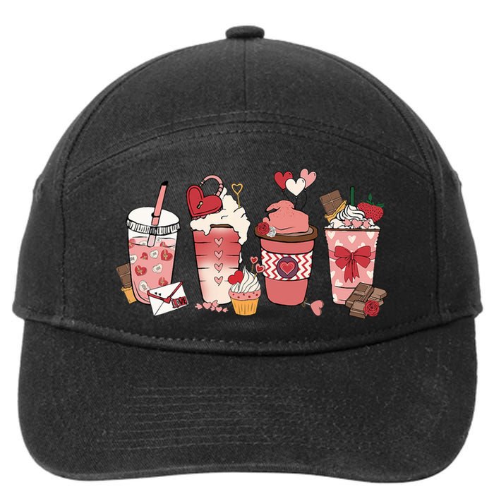 Valentines Day Coffee Cups Latte Iced Cream Cute Hearts 7-Panel Snapback Hat