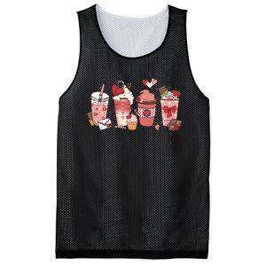 Valentines Day Coffee Cups Latte Iced Cream Cute Hearts Mesh Reversible Basketball Jersey Tank