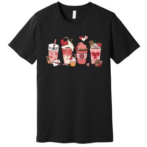 Valentines Day Coffee Cups Latte Iced Cream Cute Hearts Premium T-Shirt