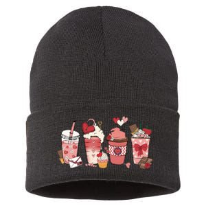 Valentines Day Coffee Cups Latte Iced Cream Cute Hearts Sustainable Knit Beanie