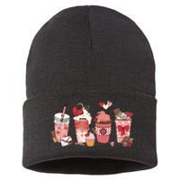 Valentines Day Coffee Cups Latte Iced Cream Cute Hearts Sustainable Knit Beanie