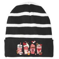 Valentines Day Coffee Cups Latte Iced Cream Cute Hearts Striped Beanie with Solid Band