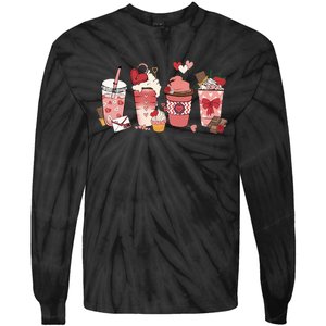 Valentines Day Coffee Cups Latte Iced Cream Cute Hearts Tie-Dye Long Sleeve Shirt