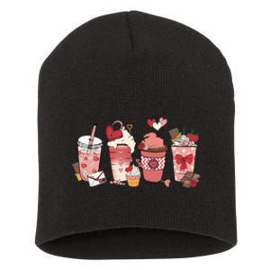 Valentines Day Coffee Cups Latte Iced Cream Cute Hearts Short Acrylic Beanie