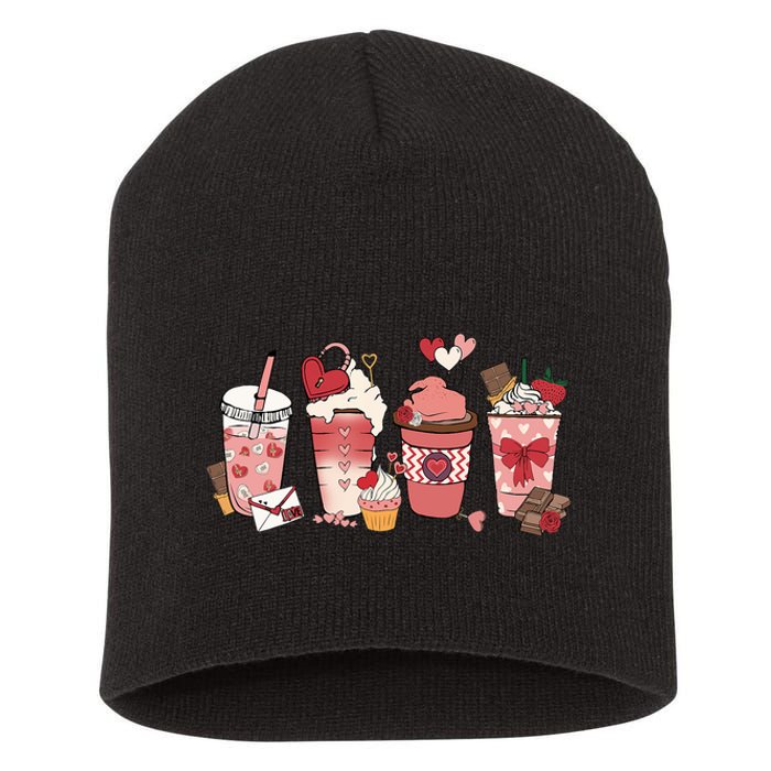 Valentines Day Coffee Cups Latte Iced Cream Cute Hearts Short Acrylic Beanie