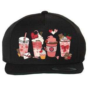 Valentines Day Coffee Cups Latte Iced Cream Cute Hearts Wool Snapback Cap