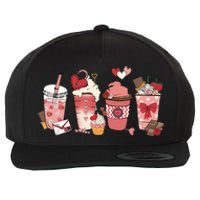 Valentines Day Coffee Cups Latte Iced Cream Cute Hearts Wool Snapback Cap