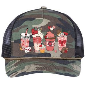 Valentines Day Coffee Cups Latte Iced Cream Cute Hearts Retro Rope Trucker Hat Cap