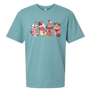 Valentines Day Coffee Cups Latte Iced Cream Cute Hearts Sueded Cloud Jersey T-Shirt