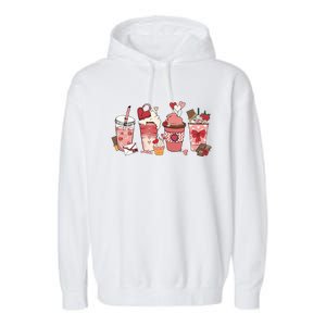 Valentines Day Coffee Cups Latte Iced Cream Cute Hearts Garment-Dyed Fleece Hoodie