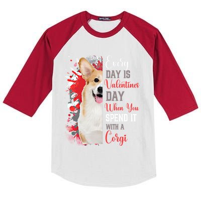 Valentines Day Corgi Mom Mother Mum Mummy Dog Hearts Lover Meaningful Gift Kids Colorblock Raglan Jersey