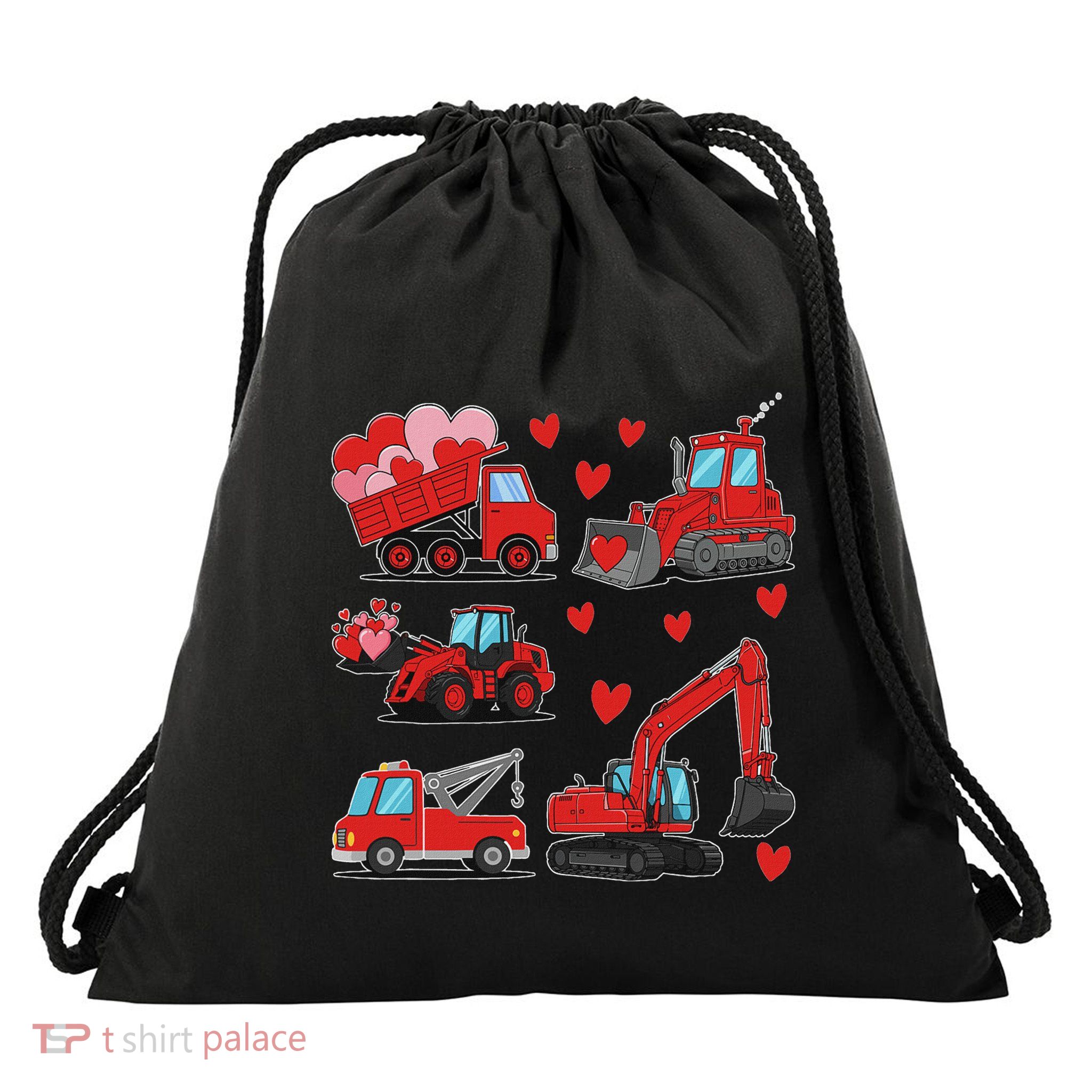 Valentines Day Construction Trucks Funny Drawstring Bag