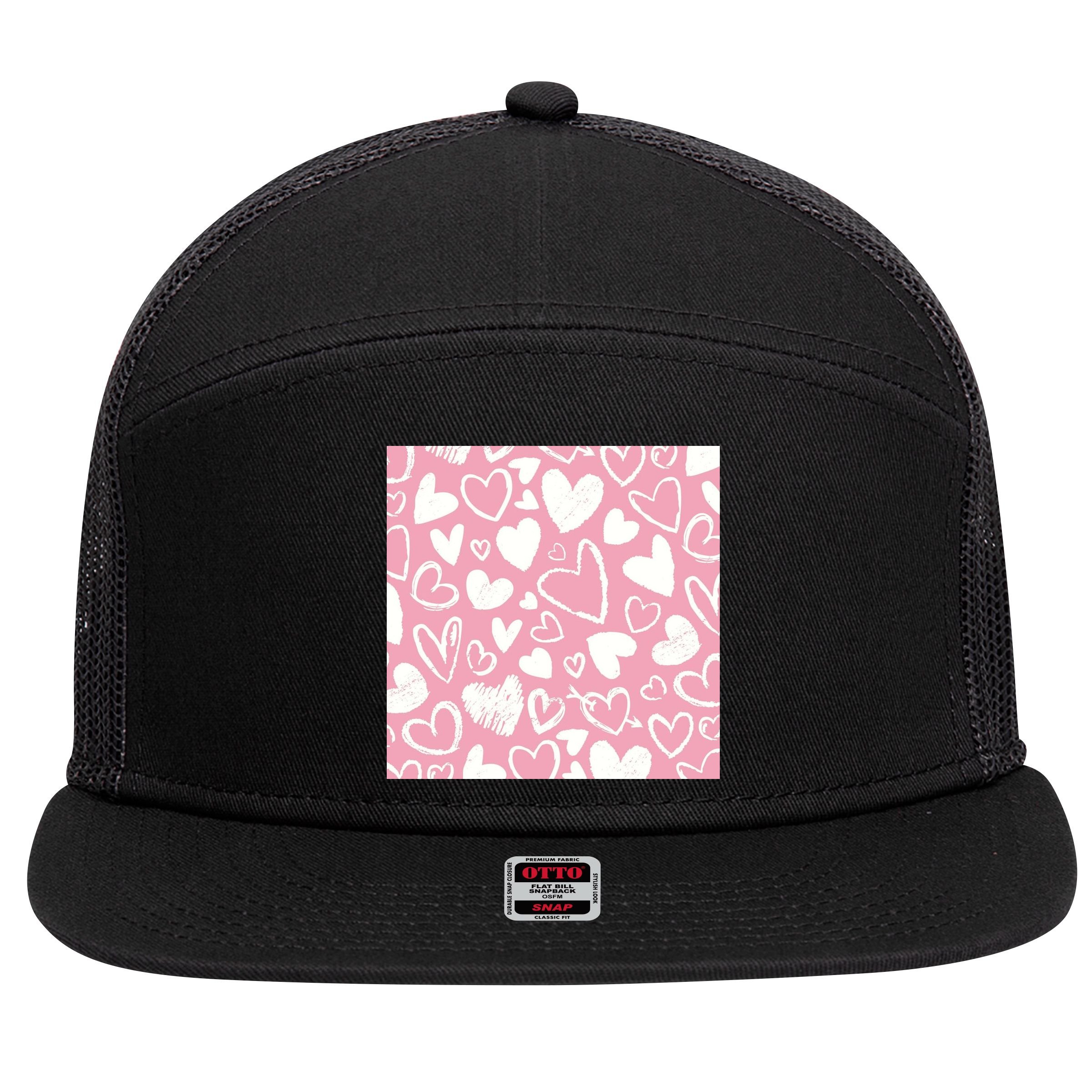 Valentines Day Cute Chalk Hearts 7 Panel Mesh Trucker Snapback Hat