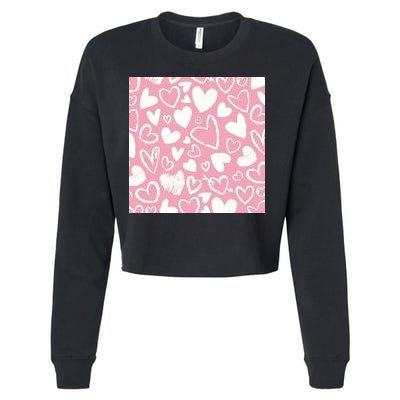Valentines Day Cute Chalk Hearts Cropped Pullover Crew