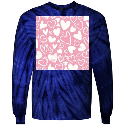 Valentines Day Cute Chalk Hearts Tie-Dye Long Sleeve Shirt