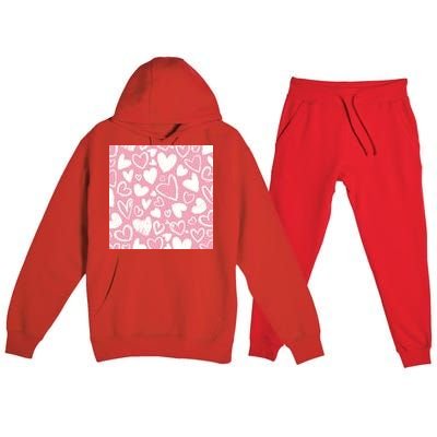 Valentines Day Cute Chalk Hearts Premium Hooded Sweatsuit Set