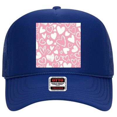 Valentines Day Cute Chalk Hearts High Crown Mesh Back Trucker Hat