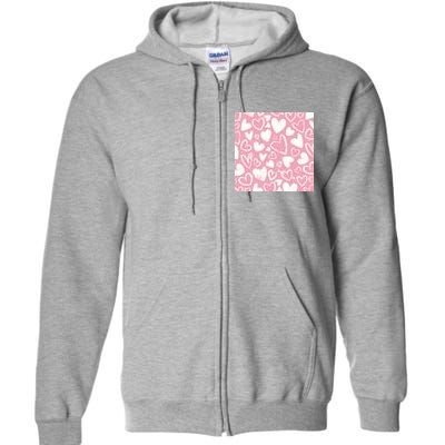 Valentines Day Cute Chalk Hearts Full Zip Hoodie