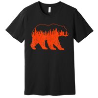 Vintage Downtown Chicago City Skyline Walking Bear Novelty Premium T-Shirt