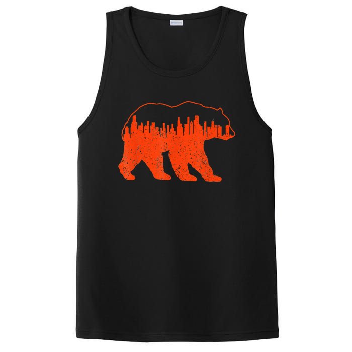 Vintage Downtown Chicago City Skyline Walking Bear Novelty PosiCharge Competitor Tank