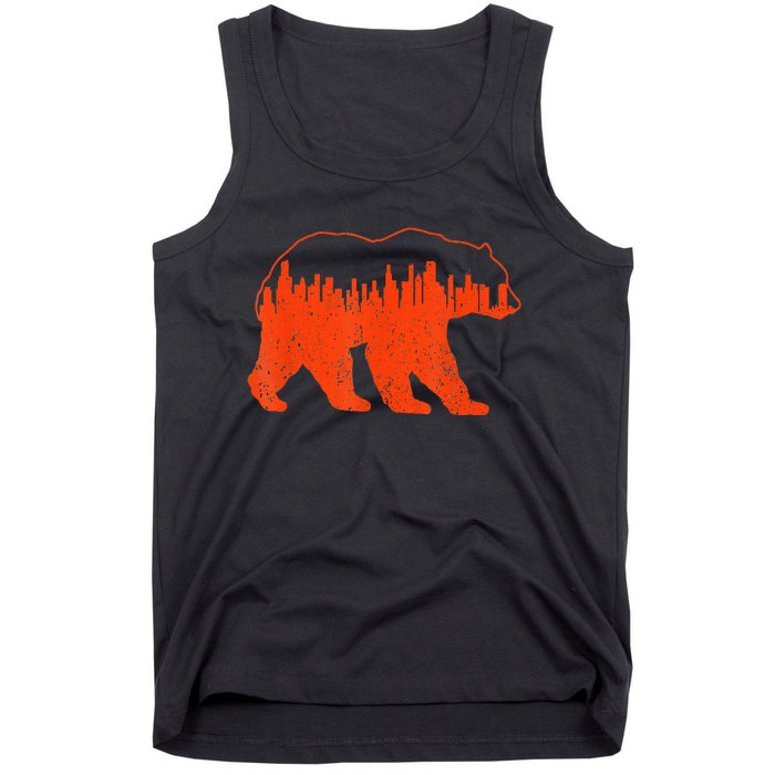 Vintage Downtown Chicago City Skyline Walking Bear Novelty Tank Top