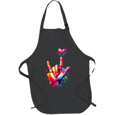 Valentines Day Colorful Asl I Love You Heart Full-Length Apron With Pockets