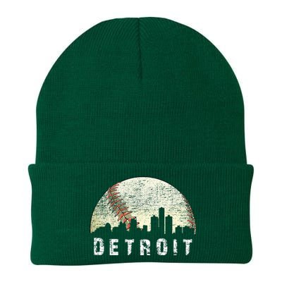 Vintage Detroit Cityscape Baseball Lover Men Women Kids Knit Cap Winter Beanie