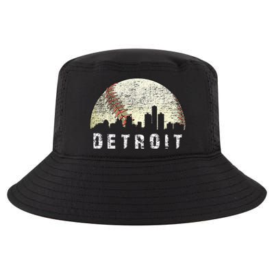 Vintage Detroit Cityscape Baseball Lover Men Women Kids Cool Comfort Performance Bucket Hat