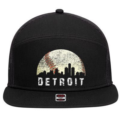 Vintage Detroit Cityscape Baseball Lover Men Women Kids 7 Panel Mesh Trucker Snapback Hat