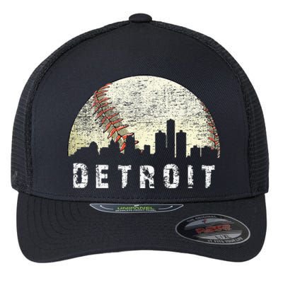 Vintage Detroit Cityscape Baseball Lover Men Women Kids Flexfit Unipanel Trucker Cap