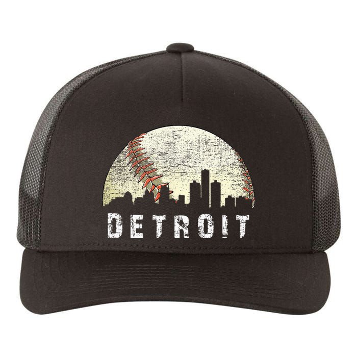 Vintage Detroit Cityscape Baseball Lover Men Women Kids Yupoong Adult 5-Panel Trucker Hat