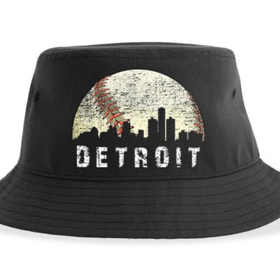 Vintage Detroit Cityscape Baseball Lover Men Women Kids Sustainable Bucket Hat