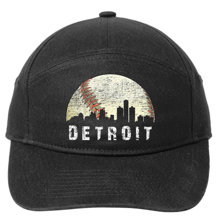 Vintage Detroit Cityscape Baseball Lover Men Women Kids 7-Panel Snapback Hat